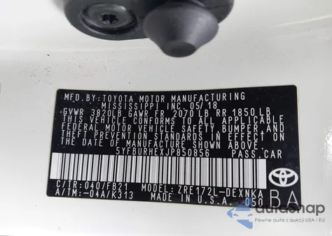 2018 Toyota Corolla L/Le/Xle/Se/Xse from USA, damaged, VIN 5YFBURHEXJP850856
